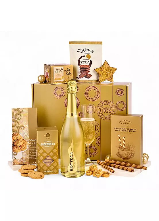 Spicers Of Hythe Elegance Sparkling Hamper with Italian Prosecco and Gourmet Treats in Gold Gift Box
