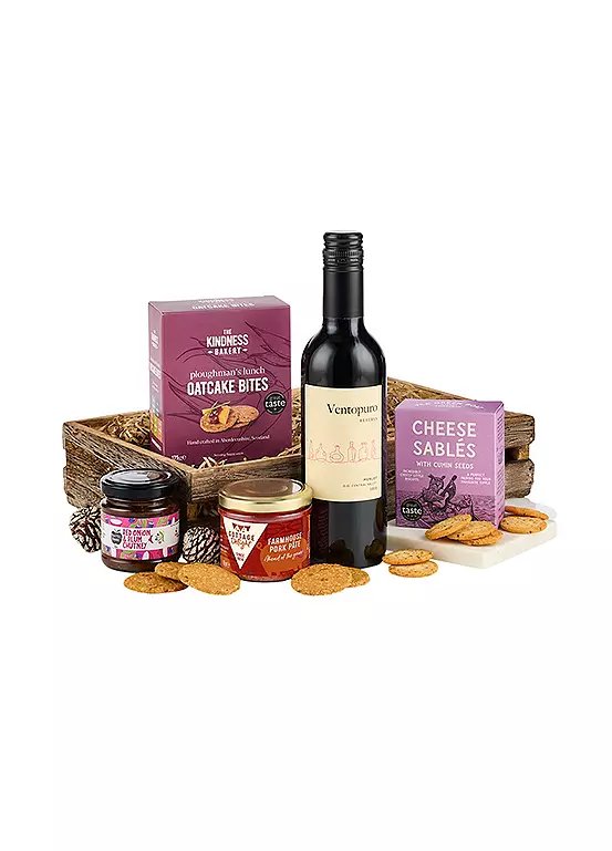 Spicers of Hythe Wine & Pate Tray Hamper in Wooden Crate