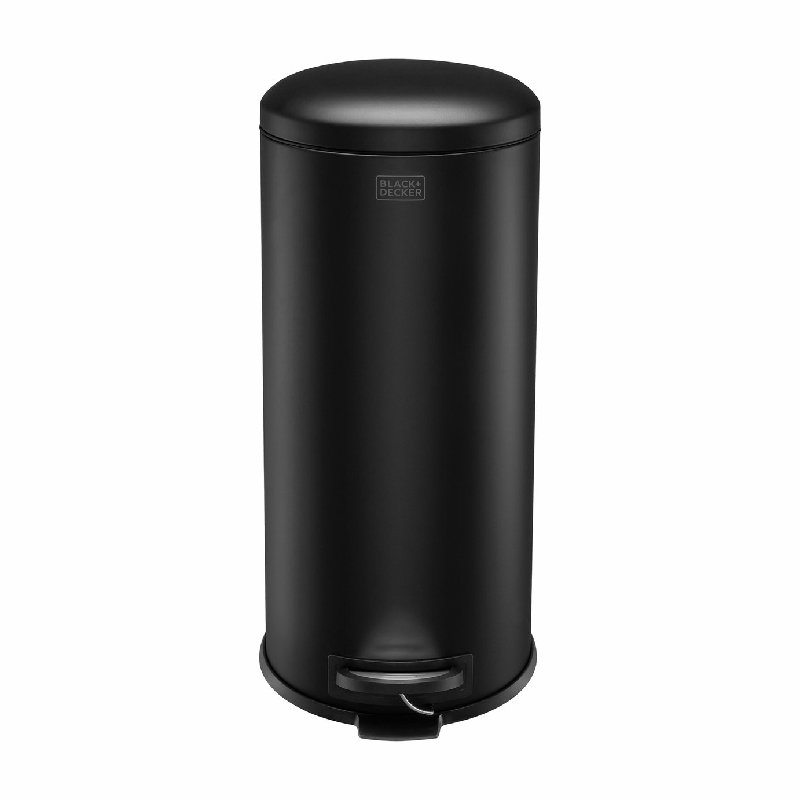 Black+Decker 30 Litre Dome Lid Pedal Bin in Black