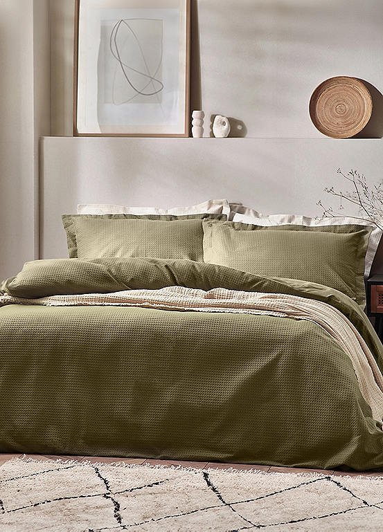 Yard Cotton Textured Waffle Olive Bedding Set - Single