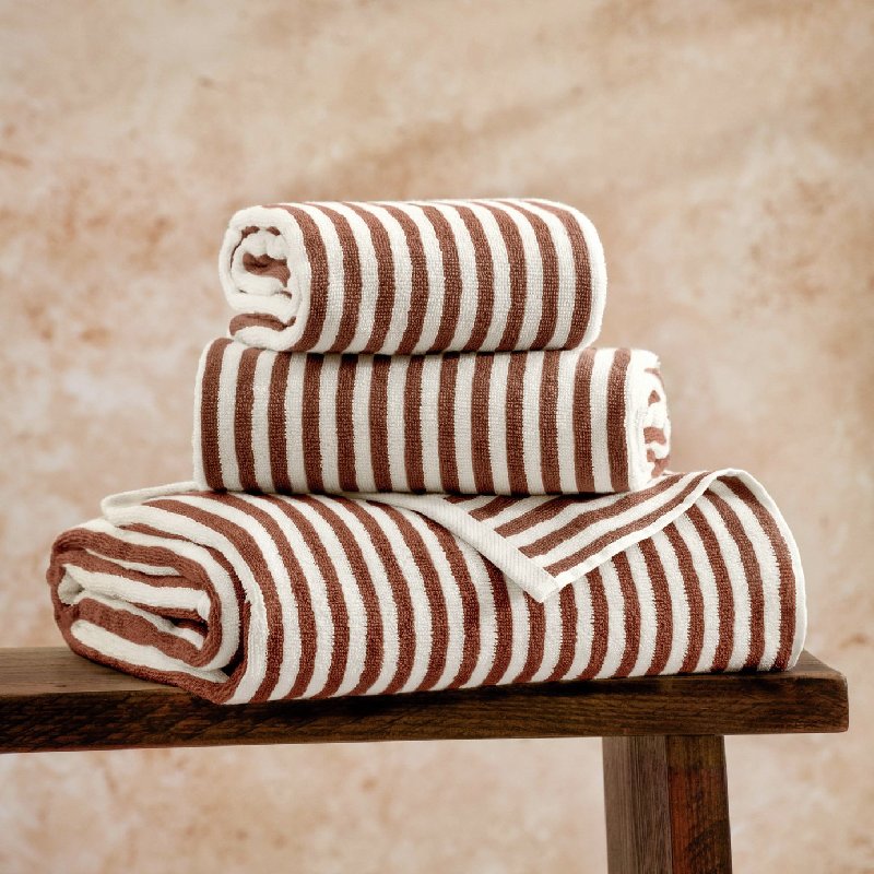 Yard Hebden Stripe Bath Towel - Brown, 130cm x 70cm