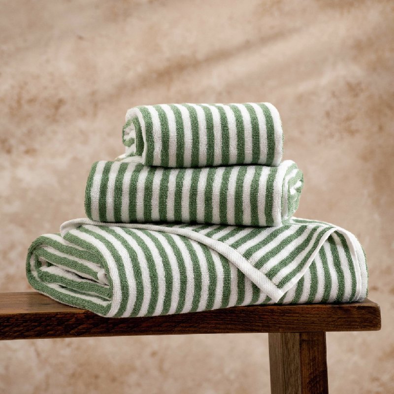Yard Hebden Stripe Cotton Bath Sheet - Forest, 150cm x 100cm