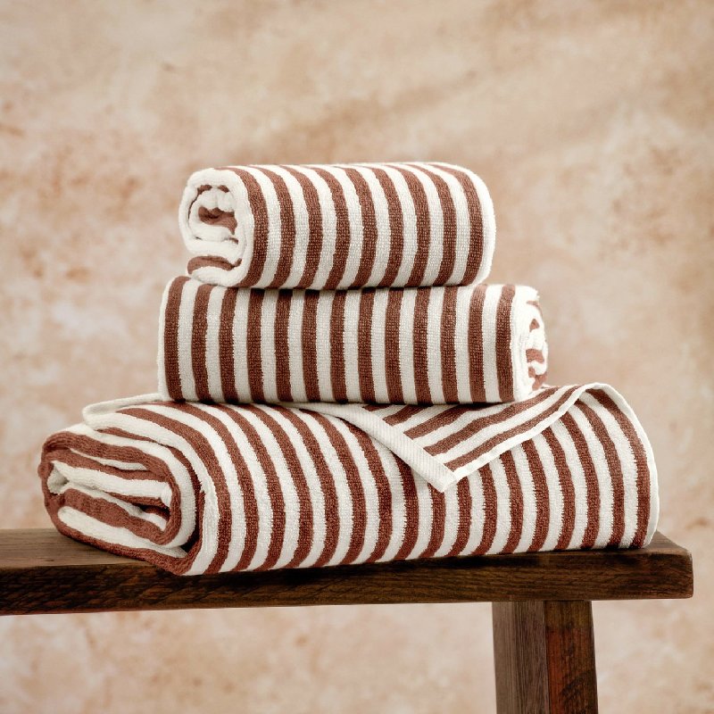 Yard Hebden Stripe Bath Sheet in Brown - 150cm x 100cm
