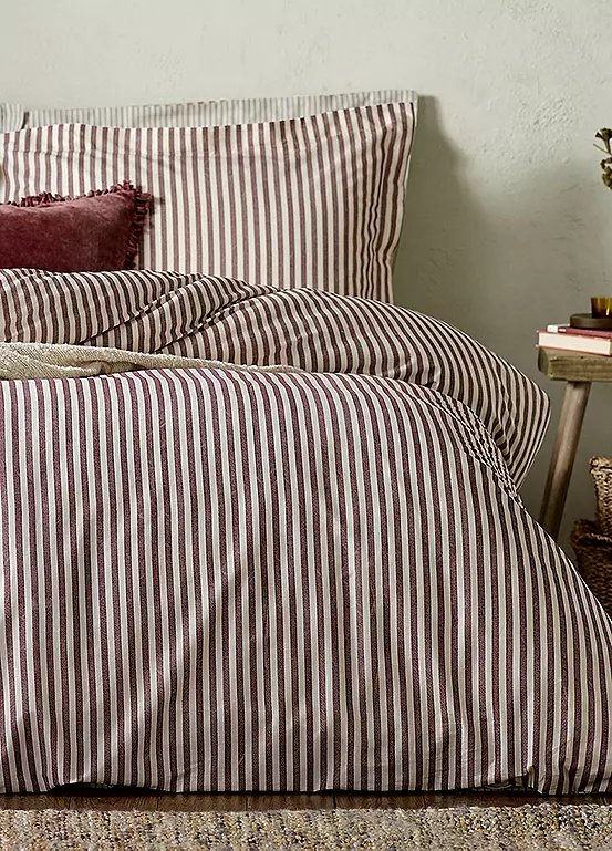 Yard Hebden Cotton Stripe Beetroot Bedding Set - Single (Duvet Cover & Pillowcase)