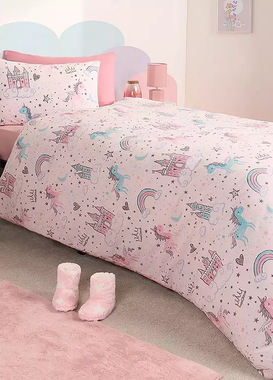 OHS Unicorn Kingdom Blush Pink Polycotton Duvet Cover Set with Pillowcase - Single Size