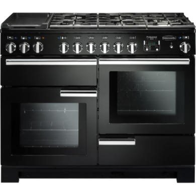 Rangemaster Professional Deluxe 110cm Dual Fuel Range Cooker in Black/Chrome