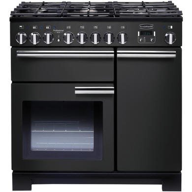Rangemaster Professional Deluxe 90cm Dual Fuel Range Cooker in Black & Chrome