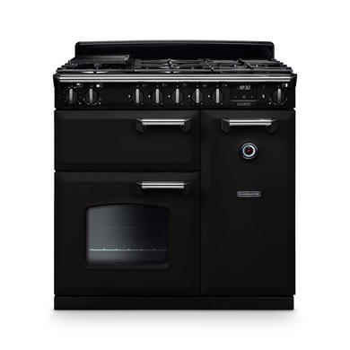 Rangemaster Classic CL90DFPGBL/CM1 90cm Dual Fuel Range Cooker in Black/Chrome