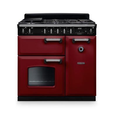 Rangemaster Classic 90cm Dual Fuel Range Cooker in Bordeaux with Chrome Accents, Model CL90DFPBOR/CM1