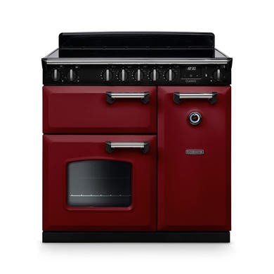 Rangemaster Classic 90cm Induction Range Cooker in Bordeaux with Chrome Accents - Model CL90EIPBOR/CM1