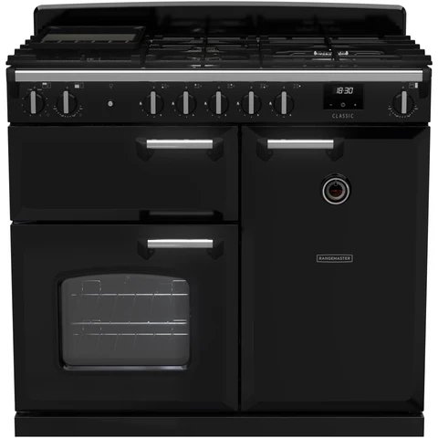 Rangemaster Classic 100cm Dual Fuel Range Cooker in Gloss Black