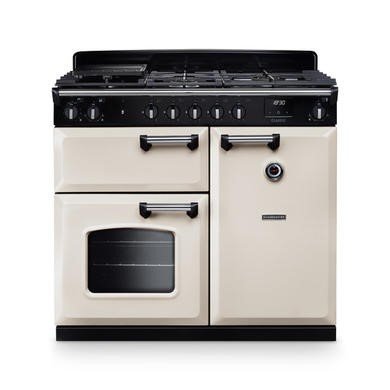 Rangemaster Classic 100cm Dual Fuel Range Cooker in Pale Cream/Chrome - 80L/82L Ovens