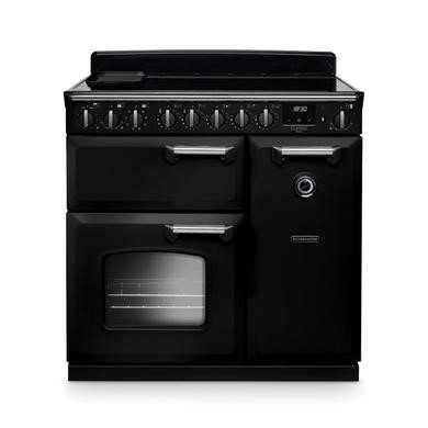 Rangemaster Classic Deluxe 90cm Dual Fuel Range Cooker in Gloss Black with Chrome Trim