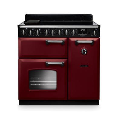 Rangemaster Classic Deluxe 90cm Induction Range Cooker in Bordeaux with Chrome Trim