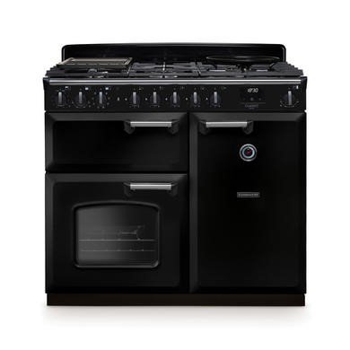 Rangemaster Classic Deluxe 100cm Dual Fuel Range Cooker - Gloss Black with Chrome Trim