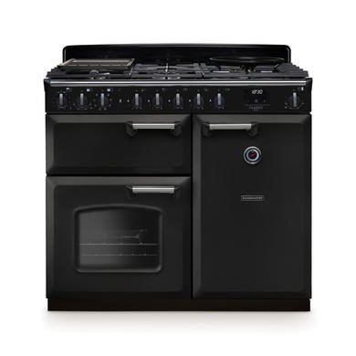 Rangemaster Classic Deluxe 100cm Dual Fuel Range Cooker in Charcoal Black with Chrome Trim