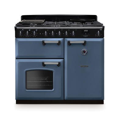 Rangemaster Classic Deluxe 100cm Dual Fuel Range Cooker - Stone Blue with Chrome Trim