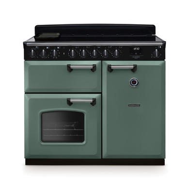 Rangemaster Classic Deluxe 100cm Induction Range Cooker in Mineral Green with Chrome Trim