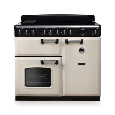 Rangemaster Classic Deluxe 100cm Induction Range Cooker in Pale Cream with Chrome Trim