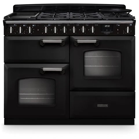 Rangemaster Classic Deluxe 110cm Dual Fuel Range Cooker - Charcoal Black & Chrome
