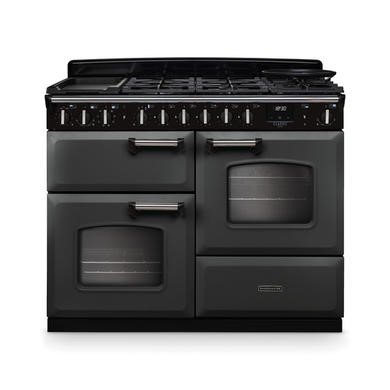 Rangemaster Classic Deluxe 110cm Dual Fuel Range Cooker in Slate with Chrome Trim