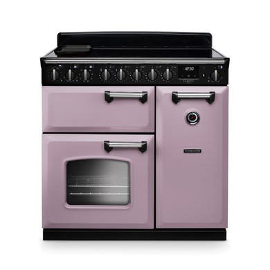 Rangemaster Classic Deluxe 90cm Dual Fuel Range Cooker in Heather with Chrome Trim