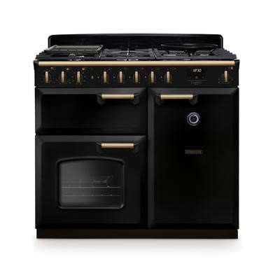Rangemaster Classic Deluxe 100cm Dual Fuel Range Cooker - Black/Antique Brass - 80L & 82L Ovens
