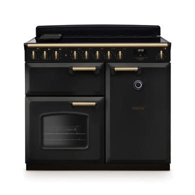 Rangemaster Classic Deluxe 100cm Induction Range Cooker in Charcoal Black with Antique Brass Trim