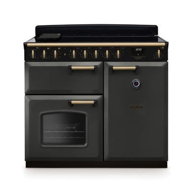 Rangemaster Classic Deluxe 100cm Induction Range Cooker in Slate with Antique Brass Trim