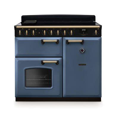 Rangemaster Classic Deluxe 100cm Induction Range Cooker in Stone Blue with Antique Brass Trim