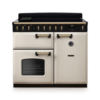 Rangemaster Classic Deluxe 100cm Range Cooker - Pale Cream with Antique Brass Trim - Induction Hob