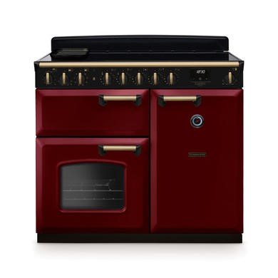Rangemaster Classic Deluxe 100cm Range Cooker with Induction Hob in Bordeaux with Antique Brass Trim