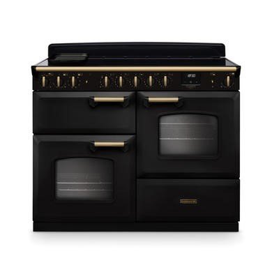 Rangemaster Classic Deluxe 110cm Dual Fuel Range Cooker - Charcoal Black with Antique Brass Trim