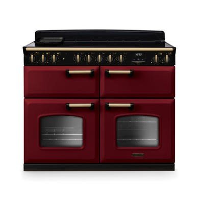 Rangemaster Classic Deluxe 110cm Induction Range Cooker in Bordeaux with Antique Brass Trim