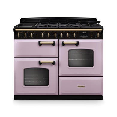 Rangemaster Classic Deluxe 110cm Dual Fuel Range Cooker in Heather with Antique Brass Trim