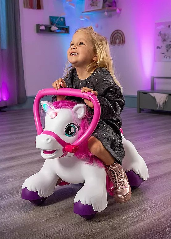 Xootz Magical Unicorn Electric Ride-On Toy with Light-Up Horn