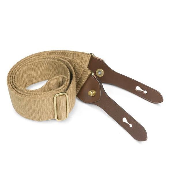 Billingham H1 Sling 50mm Shoulder Strap - Khaki Webbing, Chocolate Leather, Brass