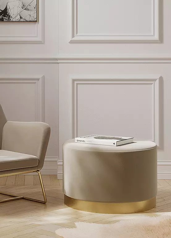 LPD Furniture Lara Pouffe in Beige Velvet, Large Size