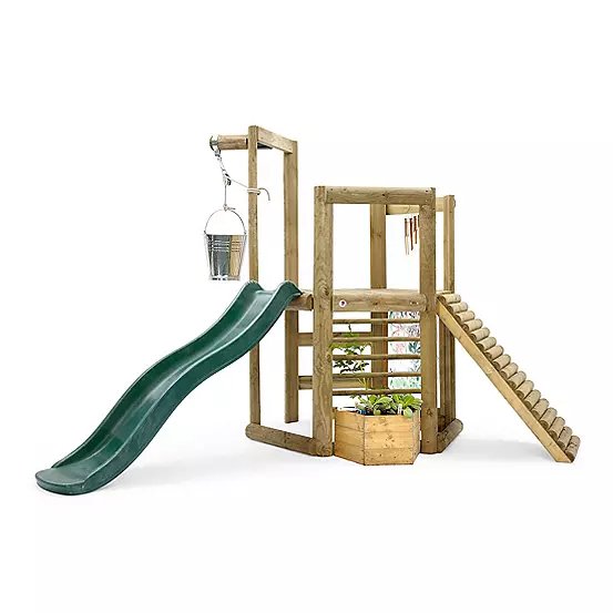 Plum Discovery Woodland Children's Treehouse with 6ft Wave Slide and Planter