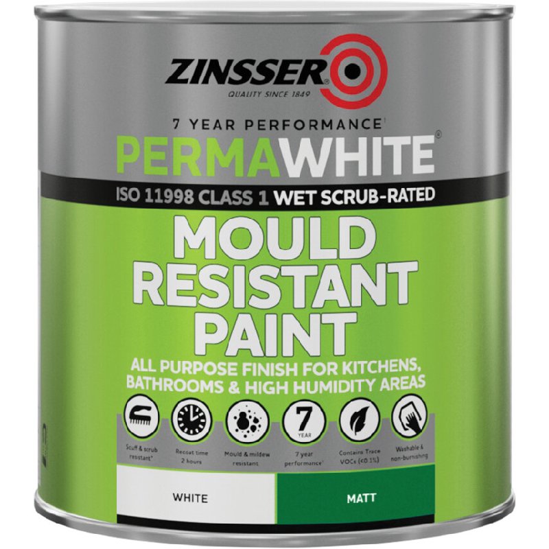 Zinsser Perma White Mould Resistant Paint 1 Litre Matt
