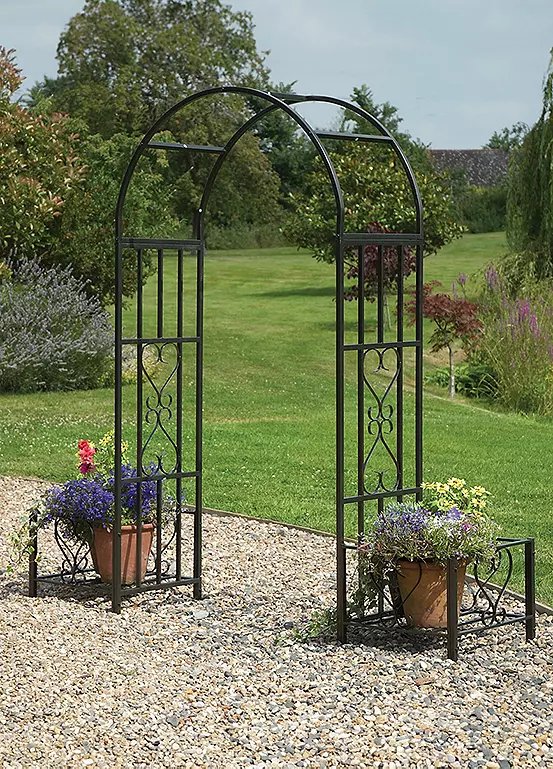 Greenhurst Huntingdon Ornamental Arch with Planters in Gunmetal Grey