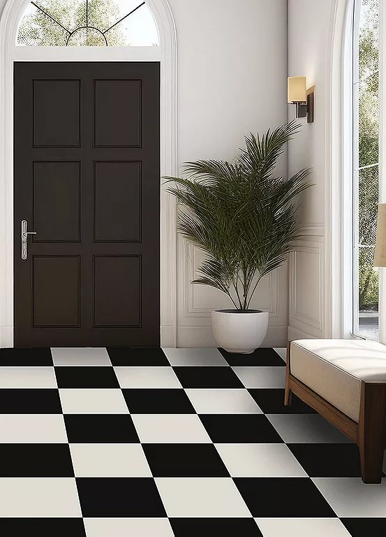 Arthouse Checkerboard Peel & Stick Vinyl Floor Tiles - White & Black, Pack of 10