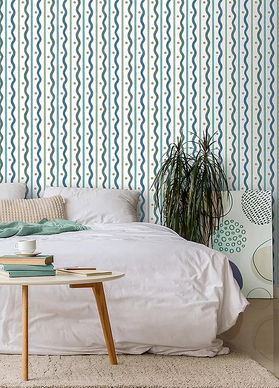 Arthouse Esselle Squiggle Stripe Wallpaper - Blue & Green, 10.05m x 50cm Roll