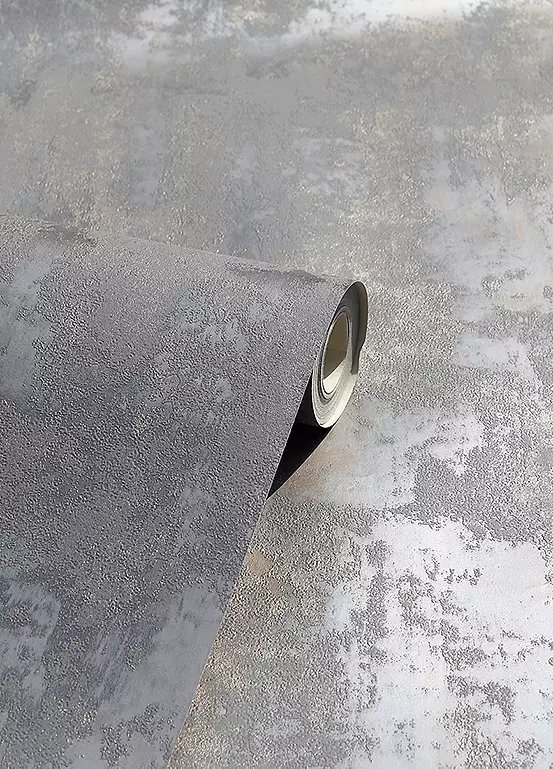Arthouse Stone Texture Charcoal Grey Wallpaper with Metallic Finish