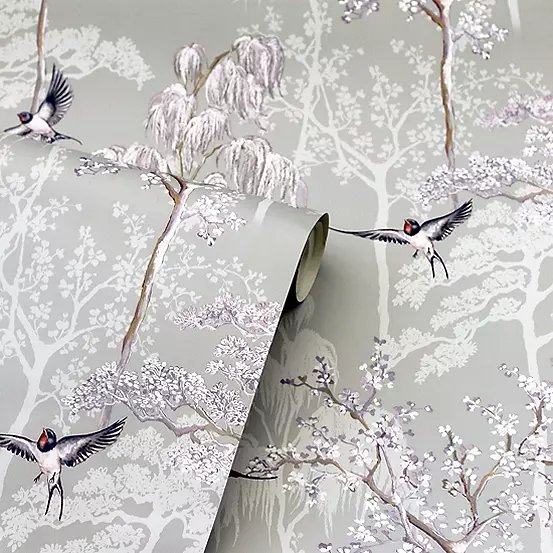 Arthouse Japanese Garden Grey Wallpaper Roll, 53cm x 10.05m