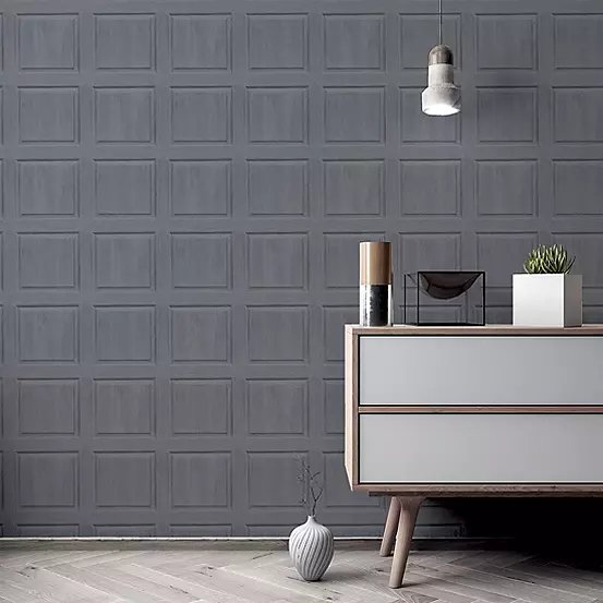 Arthouse Washed Panel Charcoal Wallpaper Roll, 53cm x 10.05m