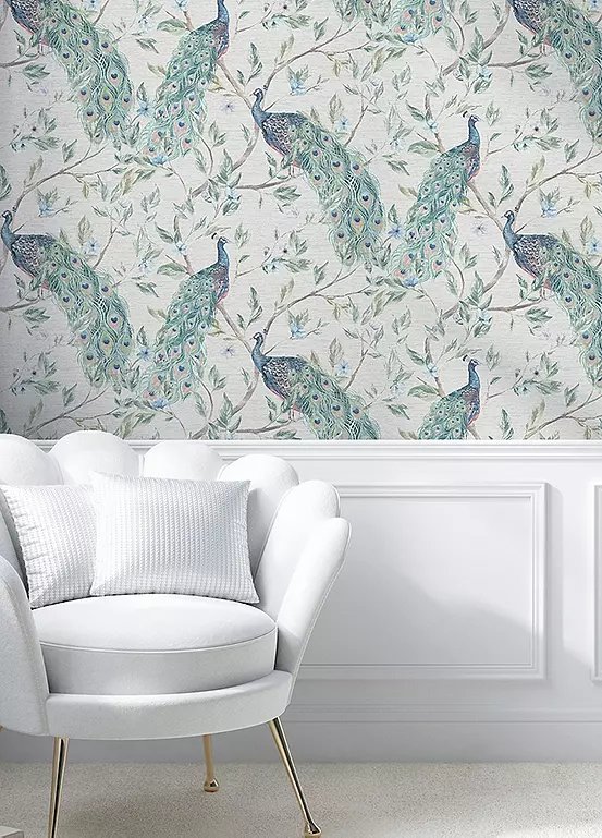 Arthouse Keeka Bird Blue Wallpaper with Metallic Highlights