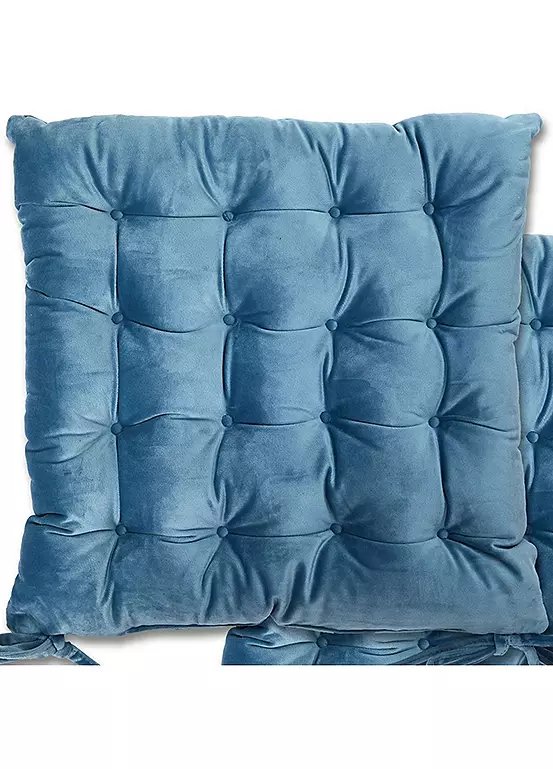 Le Chateau Velvet Seat Pad in Blue, 40cm x 40cm