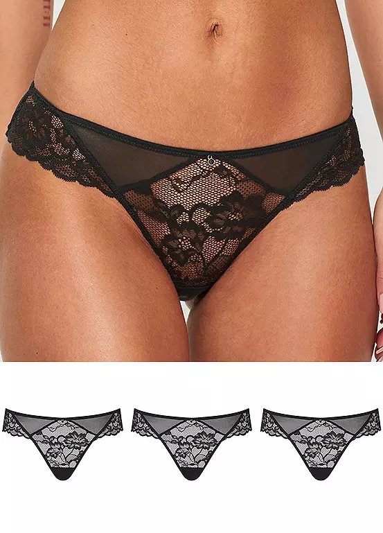 Ann Summers Sexy Lace Brazilian Briefs 3-Pack in Black
