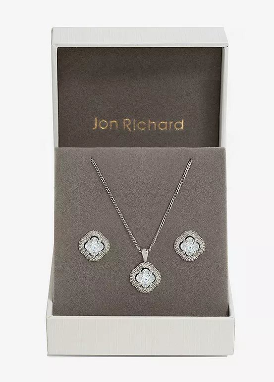 Jon Richard Rhodium Plated Cubic Zirconia Clover Jewellery Set - Gift Boxed